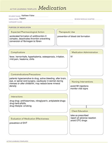 Ati Medication Template Heparin