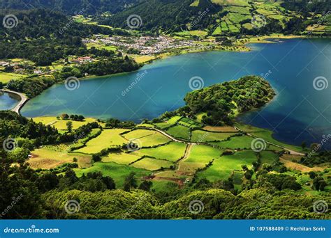 Landscape from the Volcanic Crater Lake of Sete Citades Stock Image ...