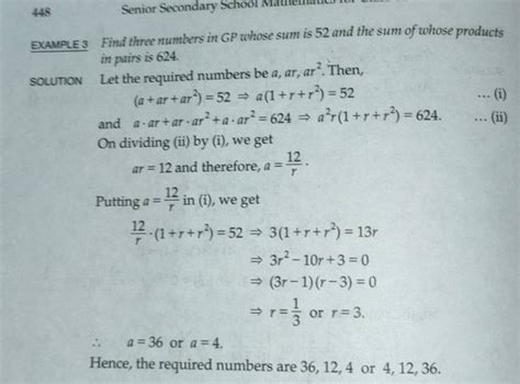 EXAMPLES Find Three Numbers In GP Whose Sum Is 52 And The Sum Of Whose Pr