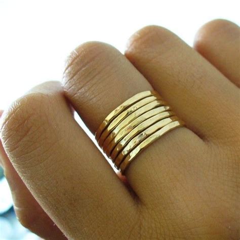 Stacked Rings Hammered Gold Ring Dainty Gold Rings Stacking Ring Set