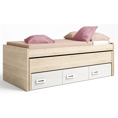 Cama Compacta Estructura Mm Dos Camas Con Cajones Pino Blanco