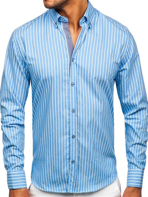 Camisa A Rayas Con Manga Larga Para Hombre Color Azul Celeste Bolf