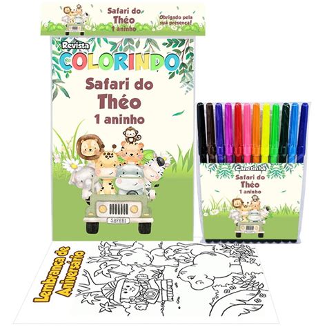 Livro Para Pintar Com Canetinha - Kit Livro de Colorir Pintar + Canetinha 12 Cores Safari | Elo7