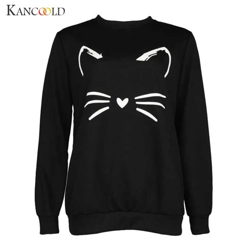 Kancoold 2017 Cartoon Katze Druck Sweatshirt Langarm Casual Frauen