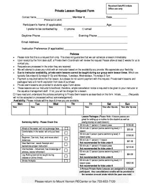 Fillable Online Fairfaxcounty Private Lesson Request Form Private