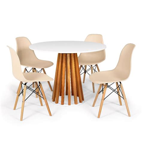 Conjunto Mesa De Jantar Talia Amadeirada Branca Cm Cadeiras Eames Eiffel Nude No Shoptime