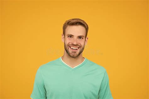 Happy Man With Bristle On Face Healthy Teeth Concept Guy With