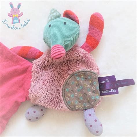 Doudou Souris Mauve Mouchoir Rose Les Jolis Pas Beaux Moulin Roty