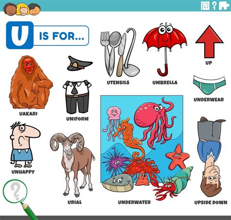letra u palavras conjunto educacional com personagens de desenhos ...