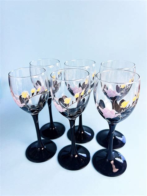 Vintage Domino Anais Wine Glasses Set Of 6 Etsy