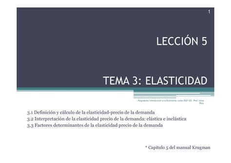 Lección 5 introducción a la economia elasticidad 2021 22 LECCIÓN 5