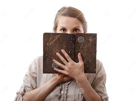 Woman Holding Old Book Isolated Stock Image Image Of Bible Isolated