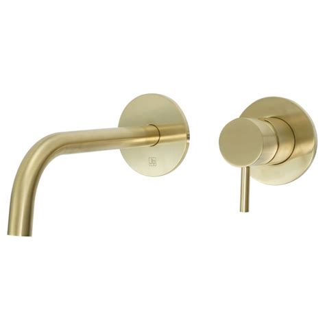 JTP Vos Brushed Brass Wall Mounted Slim Basin Mixer Sanctuary