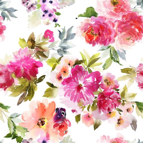 Fond Sans Couture D Aquarelle Avec Les Fleurs Roses Illustration Stock