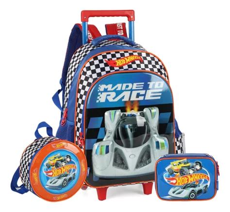 Kit Mochila Rodas Hot Wheels Lancheira Estojo Carros Escolar Parcelamento Sem Juros