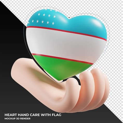 Premium Psd Uzbekistan Flag With Heart Hand Care Realistic D Textured