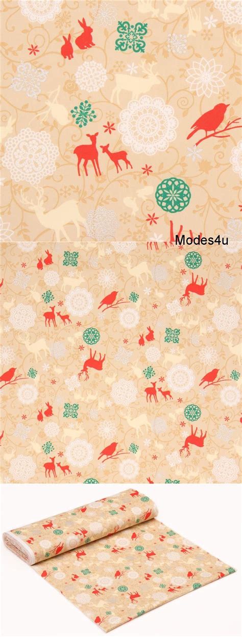 Tissu Kokka Oxford Beige Cerfs Lapins Fleurs Ornements D Co Argent