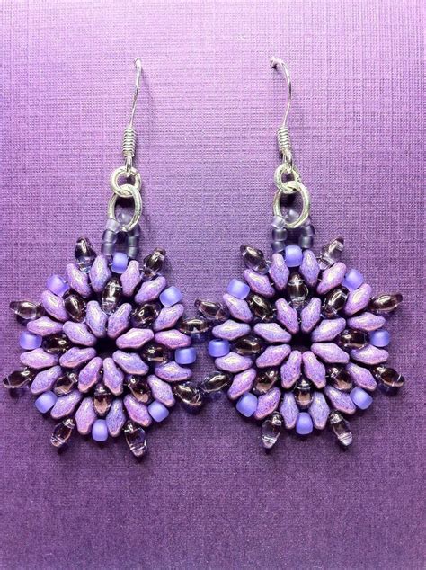 Purple Superduo Earrings By Pcv Super Duo Beads Beaded Earrings