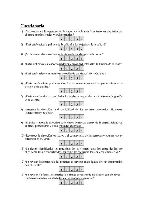 Cuestionario 20autoevaluaci F3n 20respecto 20a 20 Iso 209000 202000 PDF