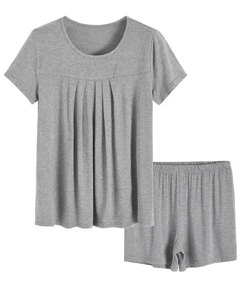 Womens Pajamas Pleated Loungewear Top Shorts Bamboo Pjs Set Latuza