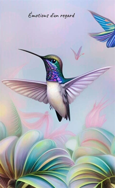 A Painting Of Two Hummingbirds In Flight