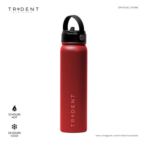 Ready Stock 25oz TRIDENT Insulated Bottle Wide Mouth Flex Cap W Straw