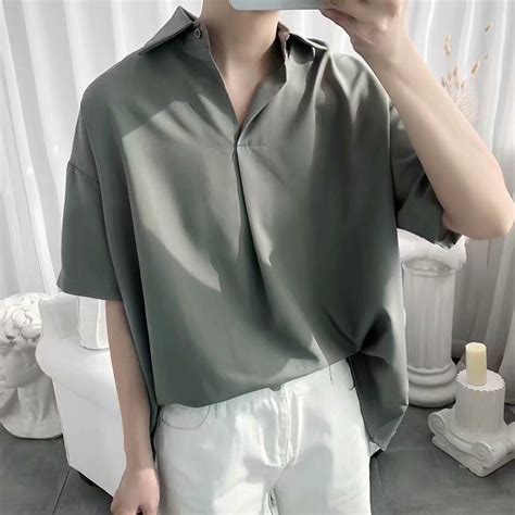 【m 2xl】plain Short Sleeved Shirt Five Point Sleeve Korean Mens Drop