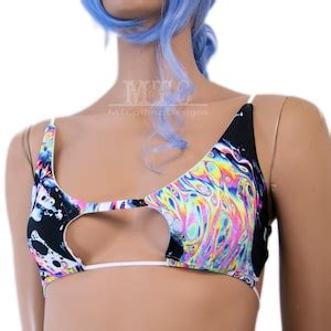 Acid Trip Neon Lava Rave Top 80s UV Reactive Trippy Bikini EDM Dance