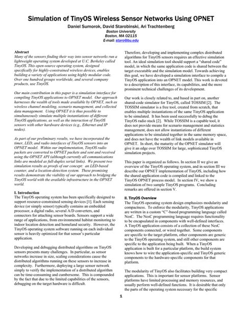 Simulation of TinyOS Wireless Sensor Networks Using OPNET