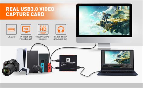 Capture Card With 4k Passthrough Usb3 0 1080p 60fps Hdmi Video Cam Link Capture