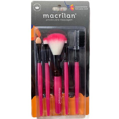 Kit de Pincéis Macrilan KP3 Pink 5 pincéis para maquiagem DANI