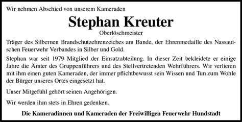 Traueranzeigen Von Stephan Kreuter Vrm Trauer De