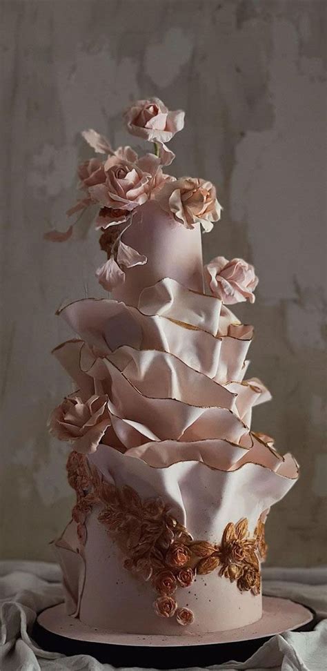 50 Artistic Masterpiece Wedding Cakes Ruffles Cake With Botanical