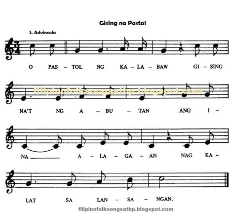 Gising na Pastol - Filipino Folk Song Music Notation Sheet and Lyrics