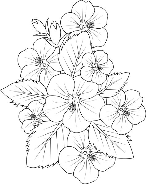 dibujo de flores de hibisco ilustración vectorial ramo de flores de