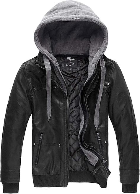 Buy Wantdo Men S Faux Leather Jacket With Removable Hood Motorcycle