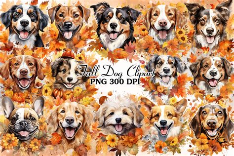 Cute Fall Dog Watercolor Clipart Bundle Graphic by Cat Lady · Creative ...