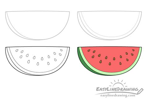 How to Draw a Watermelon Slice Step by Step - EasyLineDrawing