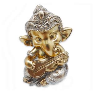 Ganesha Da Prosperidade Ganesh Músico Cítara Gold 14 Cm Leroy Merlin