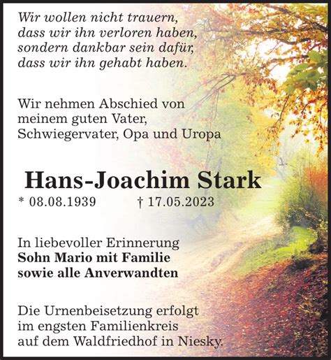 Hans Joachim Stark Traueranzeige S Chsische Zeitung