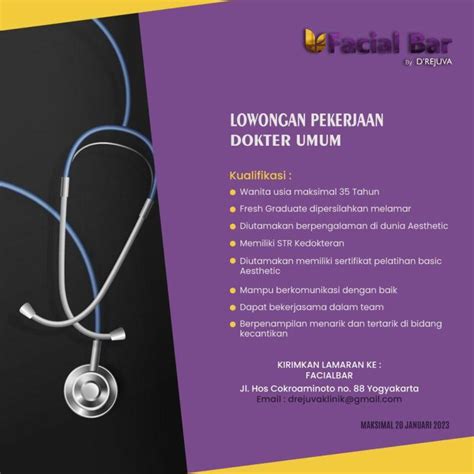 Lowongan Kerja Dokter Di Facial Bar By Drejuva Aesthetic Clinic