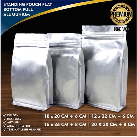 Jual Standing Pouch Flat Bottom Full Aluminium Foil Kemasan Kopi