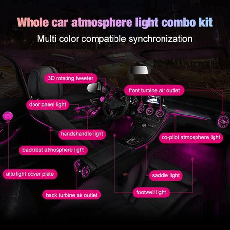 Color Car Rear Led Turbine Air Vent Outlet Ambient Light Kit