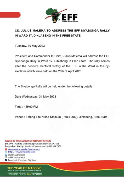 Economic Freedom Fighters On Twitter Cic Julius S Malema To Address