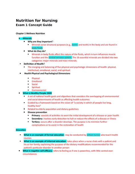 Nutrition Exam I Study Guide Nutrition For Nursing Exam Concept