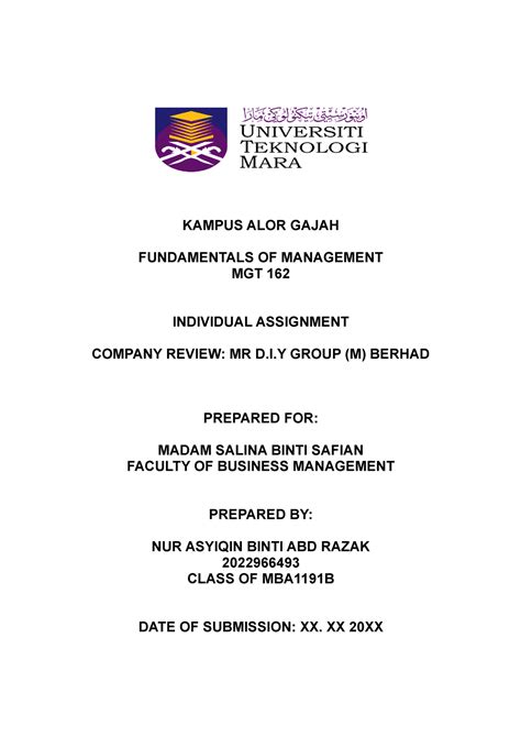 Individual Assignment Mgt Template Kampus Alor Gajah Fundamentals