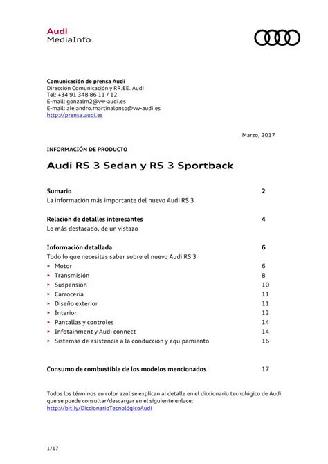 Pdf Dossier Audi Rs Sedan Y Sportbackprensa Audi Es Wp Content