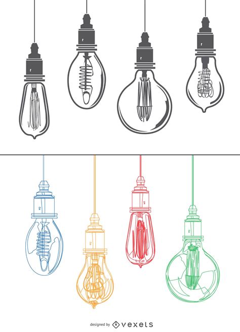 Edison Colorful Light Bulbs Vector Download