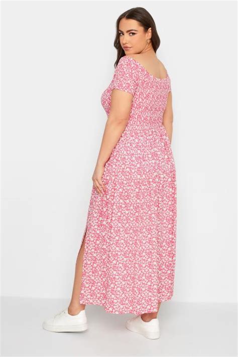 Yours Plus Size Pink Ditsy Floral Bardot Maxi Dress Yours Clothing