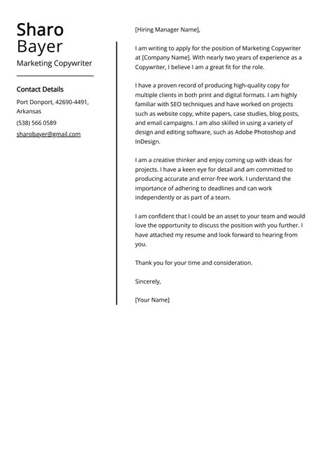 Marketing Copywriter Cover Letter Job Description Sample And Guide